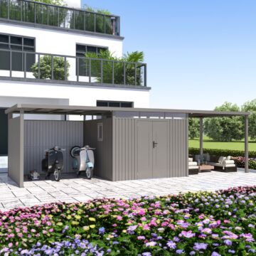 Rockford Lagos 300 metalen tuinhuis met 2x overkapping & 1x wandenset grijs