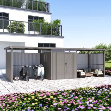 Rockford Lagos 100 metalen tuinhuis met 2x overkapping & 2x wandenset grijs