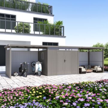 Rockford Lagos 200 metalen tuinhuis met 2x overkapping & 2x wandenset grijs