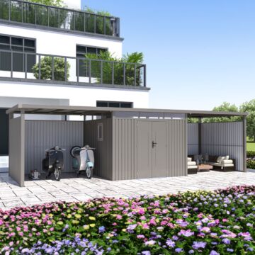 Rockford Lagos 300 metalen tuinhuis met 2x overkapping & 2x wandenset grijs